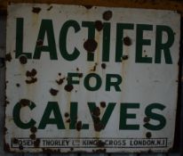 Vintage enamel advertising sign 'Joseph Thorley Lactifer For Calves' PLEASE NOTE this lot is located
