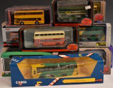 Twenty 1:76 diecast model buses by Corgi and Gilbow including Bristol Greyhound, Dennis Dart SLF and