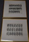 Two framed uncut sheets of Joseph Glanz playing cards, one having maker's name and number 279, 32