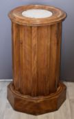 Victorian circular pot cupboard with marble inset top, diameter 42cm, H73cm