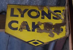 Vintage double sided enamel advertising sign 'Lyons' Cakes', 40 x 45cm PLEASE NOTE this lot is