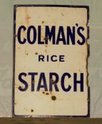 Vintage enamel advertising sign 'Colman's Rice Starch', 91 x 61cm PLEASE NOTE this lot is located at