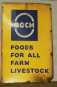 Vintage enamel advertising sign 'BOCM Foods for all farm livestock', 122 x 244cm PLEASE NOTE this