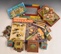 A collection of vintage children's toys and puzzles including cast iron Home Bank, Etch A Sketch,