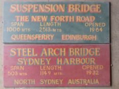 Two wooden bridge signs comprising Sydney Harbour & Forth Road, 97 x 37cm  PLEASE NOTE this lot is