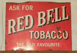 Vintage enamel advertising sign 'Red Bell Tobacco', 77 x 102cm PLEASE NOTE this lot is located at
