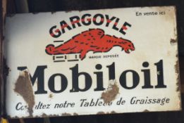 Vintage double sided enamel advertising sign 'Gargoyle Mobiloil' (French),  40 x 60cm PLEASE NOTE