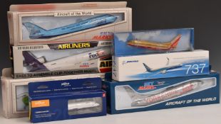 Six snap fit construction model aircraft including Sky Marks FedEx MD-11, Network Cargo Systems