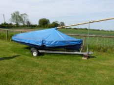 Sailing dinghy GP 14, sail number 4629, with road trailer with launching trolley combination, full
