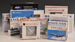 Fifteen 1:200 and 1:400 scale diecast model aircraft, various manufacturers U.S. Canadian and