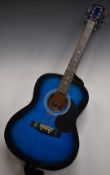 Third Avenue acoustic guitar with six steel strings, in blue lacquered finish, with soft gig bag and