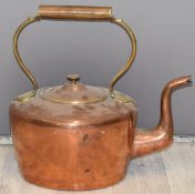 19thC novelty oversize copper kettle with dovetail joint to rear, length 42cm