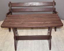 Stained teak / hardwood garden bench (L144cm) and table, W127 x D62 x H72cm