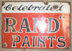Vintage enamel advertising sign 'Rand Paints', 28 x 41cm PLEASE NOTE this lot is located at and will