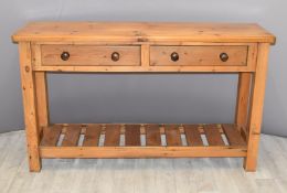 Pine buffet with undershelf, W152 x D43 x H90cm