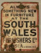 Vintage enamel advertising sign 'South Wales Furnishers, Swansea', 76 x 59cm PLEASE NOTE this lot is