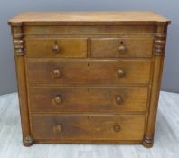 Victorian oak chest of two over three drawers with column decoration, W120 x D51 x H120cm