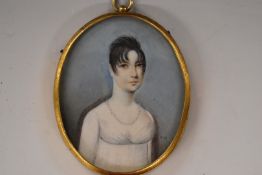 Thomas Hazelhurst (c1740-1821), portrait miniature of a young lady wearing a pearl necklace,