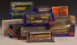 Twenty-eight public transport and commercial 1:76 scale diecast model vehicles by Corgi, Matchbox,