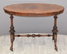 Victorian inlaid walnut hall table raised on turned supports united by a moulded, tapered