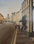 Bernard Harford oil on board of Cirencester street, signed lower right, 34 x 27cm, in gilt frame