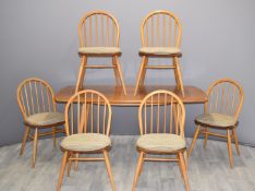 Ercol light elm table and six chairs, W151 x D76 x H70cm