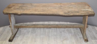 19thC / 20thC single plank elm refectory table with peg joints, W177 x D65(average) x H68cm