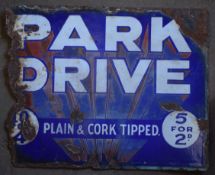 Vintage double sided enamel advertising sign 'Park Drive', 30.5 x 38cm PLEASE NOTE this lot is