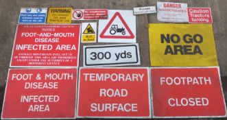 Quantity of mainly modern warning signs to include temporary road surface, tractors, food &