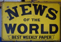 Vintage enamel advertising sign 'News of the World', 61 x 91cm PLEASE NOTE this lot is located at