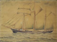 D A A Kennedy maritime watercolour sailing ship in choppy sea, titled lower left 'Mary Barrow' of