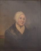 19thC oil on canvas portrait, believed to be Thomas Gladstone's wife, with labels verso, 75 x
