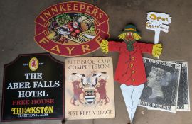 Signs to include Aberfalls Hotel, Innkeepers Fayre, Bledisloe Cup Best Kept Village, open