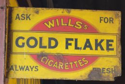 Vintage double sided enamel advertising sign 'Wills's Gold Flake Cigarettes', 30.5 x 45cm PLEASE