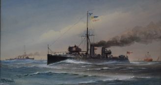 Harold Whitehead late 19th or early 20thC maritime watercolour 'H.M.S. Boxer', signed lower left,