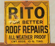 Vintage enamel advertising sign 'Rito Roof Repairs', 61 x 61cm PLEASE NOTE this lot is located at