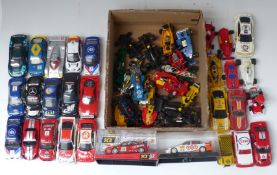 Over fifty Rally and Formula racing Scalextric cars and shells, examples from 1970's, 80's & 90's,