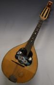G Amato Napoli, early 20thC bowl back mandolin with floral and butterfly inlay to pick plate and