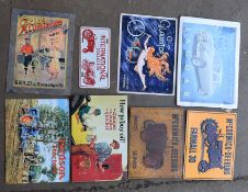 Eight metal advertising signs to include Jaguar, cycles, Fordson tractor etc largest approximately