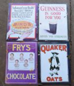 Four metal advertising signs to include Quaker Oats, Guinness, Bird's custard & Fry's chocolate,