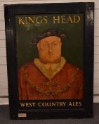 West Country Ales hand decorated metal advertising King's Head pub sign featuring Henry VIII. The