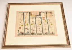 John Ogilby framed double sided road map from Bristol to Ludlow and Bristol to Banbury, 24 x 31cm