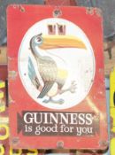 Vintage double sided enamel advertising sign 'Guinness Is Good For You' with toucan, 61 x 41cm