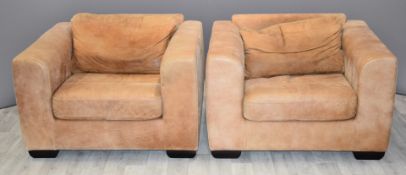 Pair of leather upholstered armchairs, W106cm