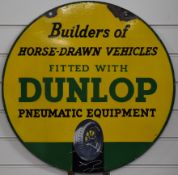 Vintage enamel double sided advertising sign 'Dunlop, Builders of Horse Drawn Vehicles Fitted With
