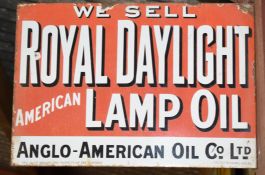 Vintage enamel double sided advertising sign 'We sell Royal Daylight American lamp oil, Anglo-