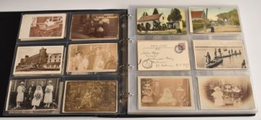 Edwardian and later postcard album of all-world cards, topographical, humorous, motoring etc,