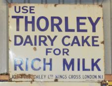 Vintage enamel advertising sign 'Thorley Dairy Cake', 68 x 81cm PLEASE NOTE this lot is located at