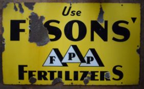 Vintage enamel advertising sign 'Fisons' Fertilizers', 46 x 76cm PLEASE NOTE this lot is located