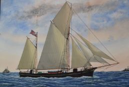 J.H.Harrison maritime watercolour of a sailing ship 'Gorgiana Gloster' (Gloucester interest), signed